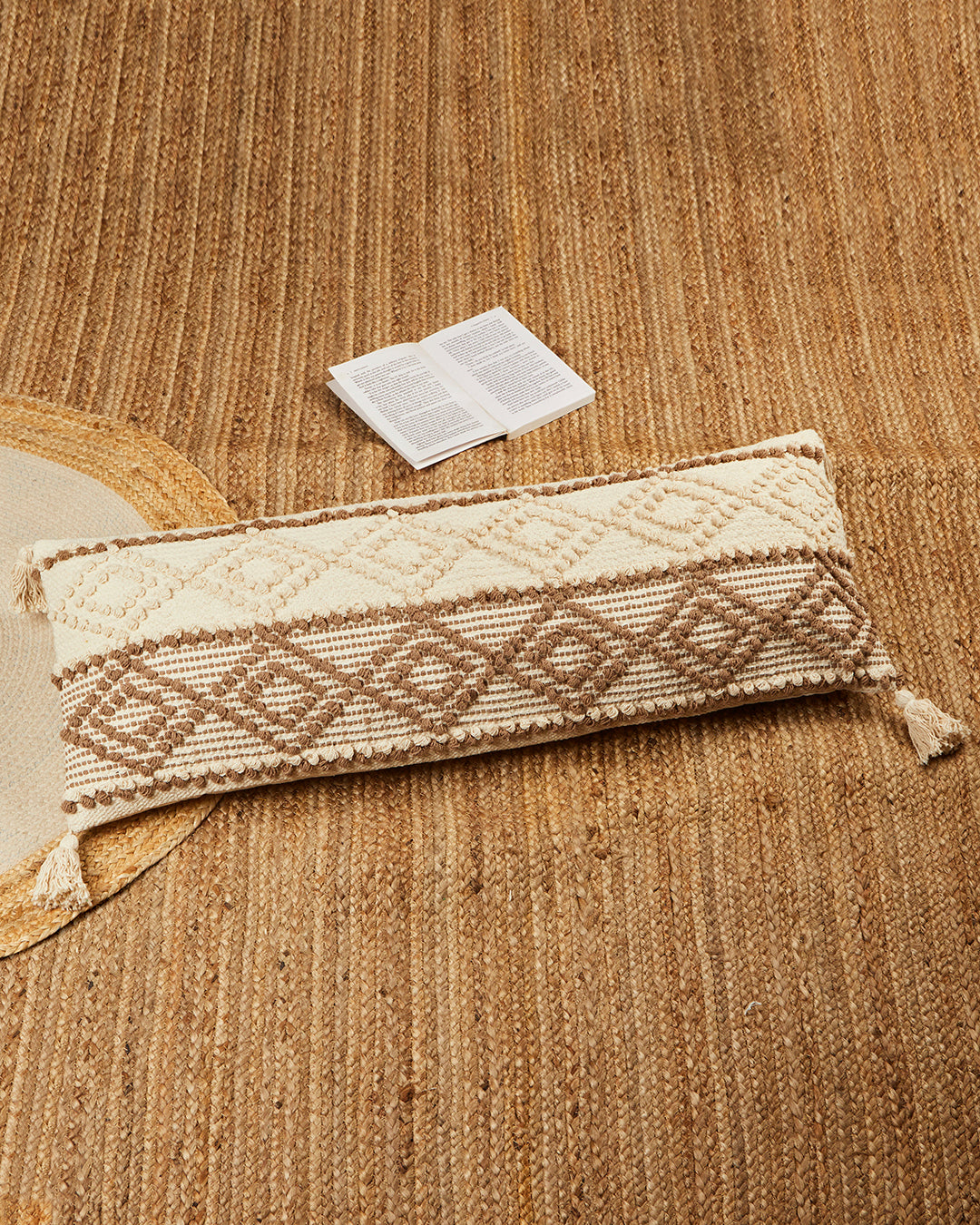 Beige & brown knots 14 x 36 Cushion cover with tassle