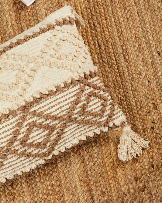 Beige & brown knots 14 x 36 Cushion cover with tassle