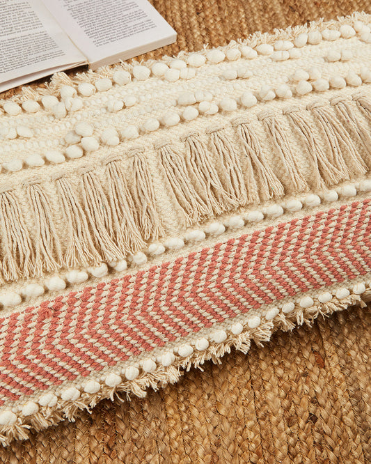 Pink fringes 14 x 36 Beige Cushion cover with tassle