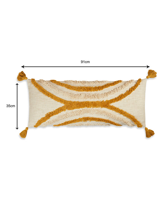 Yellow curves 14 x 36 Beige Cushion cover with tassle