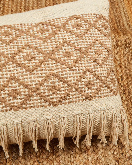 Diamond fringes 14 x 36 Beige Cushion cover with tassle