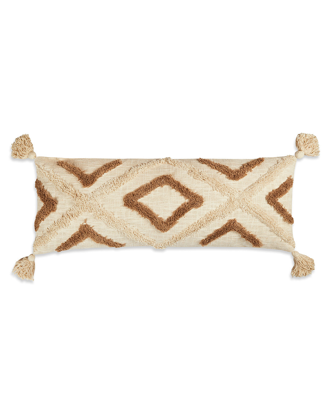 Beige brown zigzag 14 x 36 Cushion cover with tassle