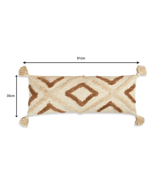 Beige brown zigzag 14 x 36 Cushion cover with tassle
