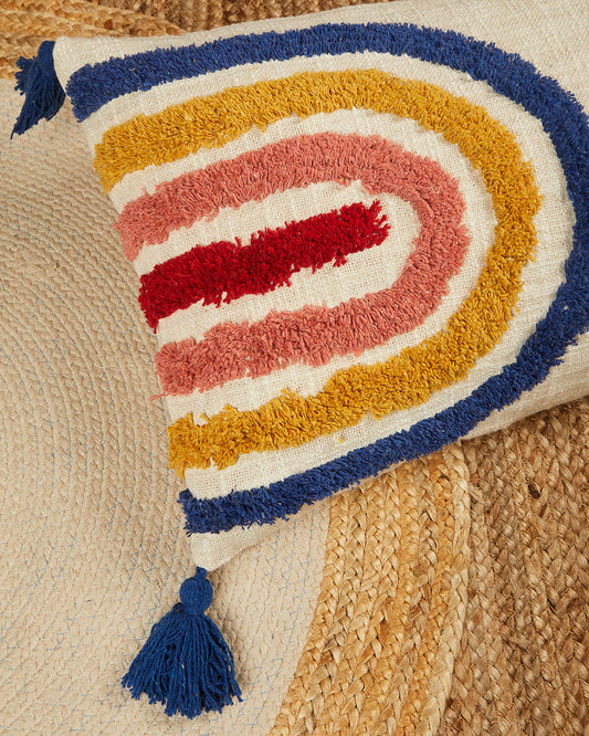 Double Rainbow 14 x 36 Beige Cushion cover with tassle