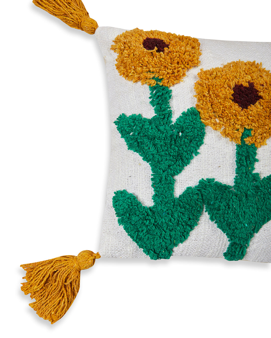 Textured handloom Sunflower 12 x 12 Beige Cushion cover with tassle - Set of 2