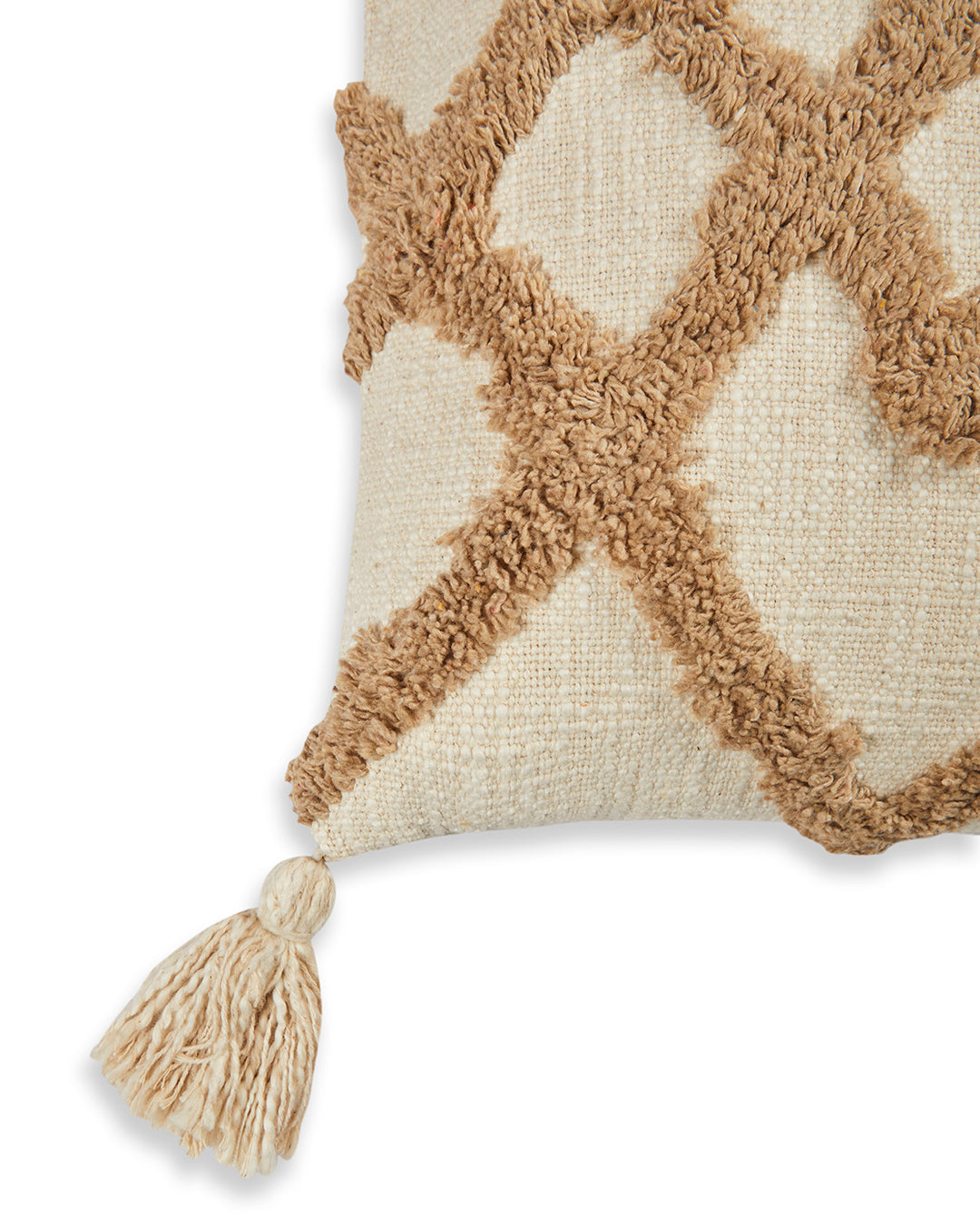 Tufted zigzag 12 x 12 Beige Cushion cover with tassle - Set of 2