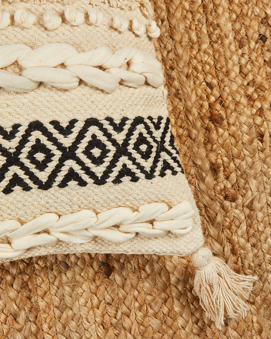 Beige & black bohemian 12 x 12 Cushion cover with tassle - Set of 2