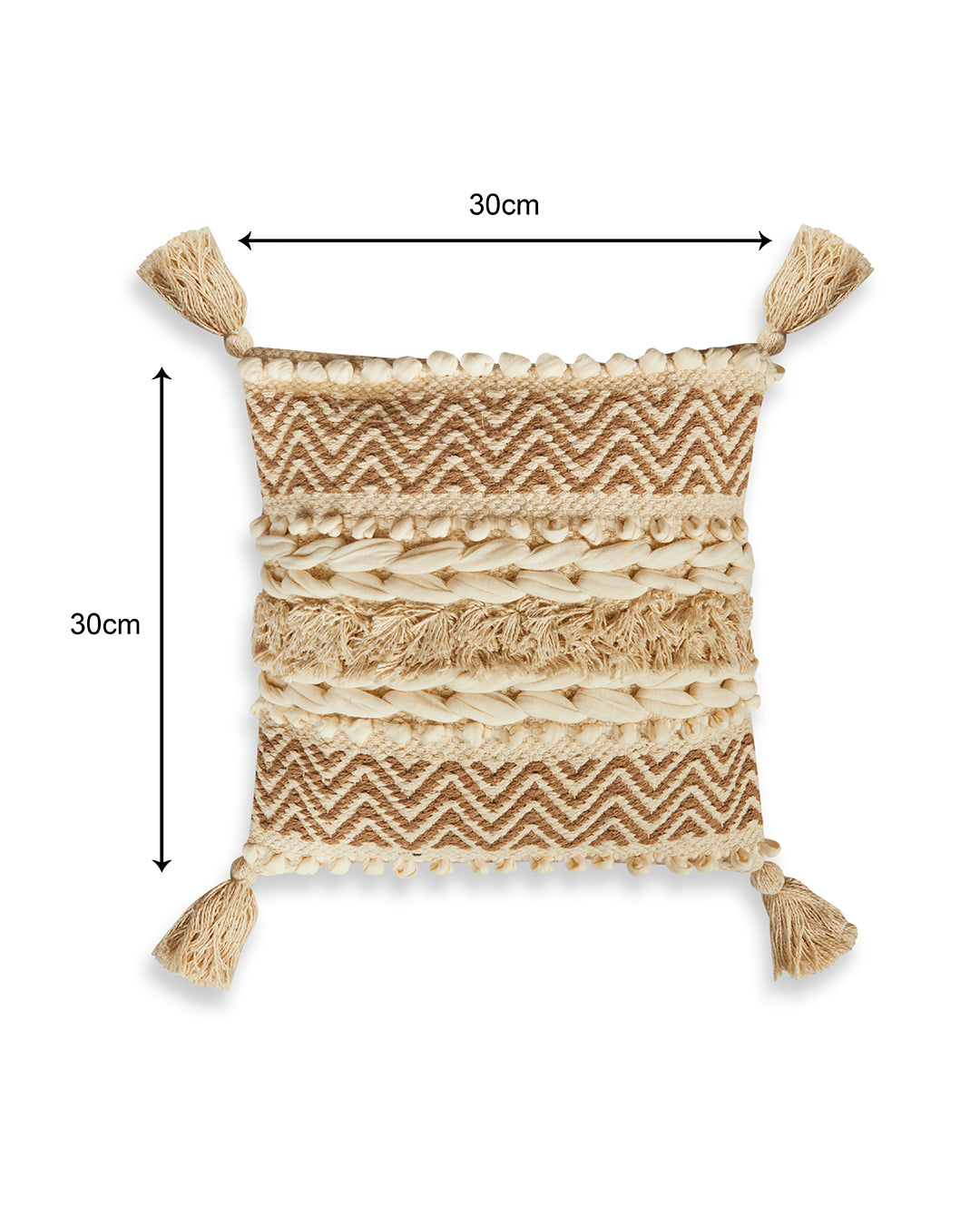 Bohemian with fringes 12 x 12 Beige Cushion cover with tassle - Set of 2