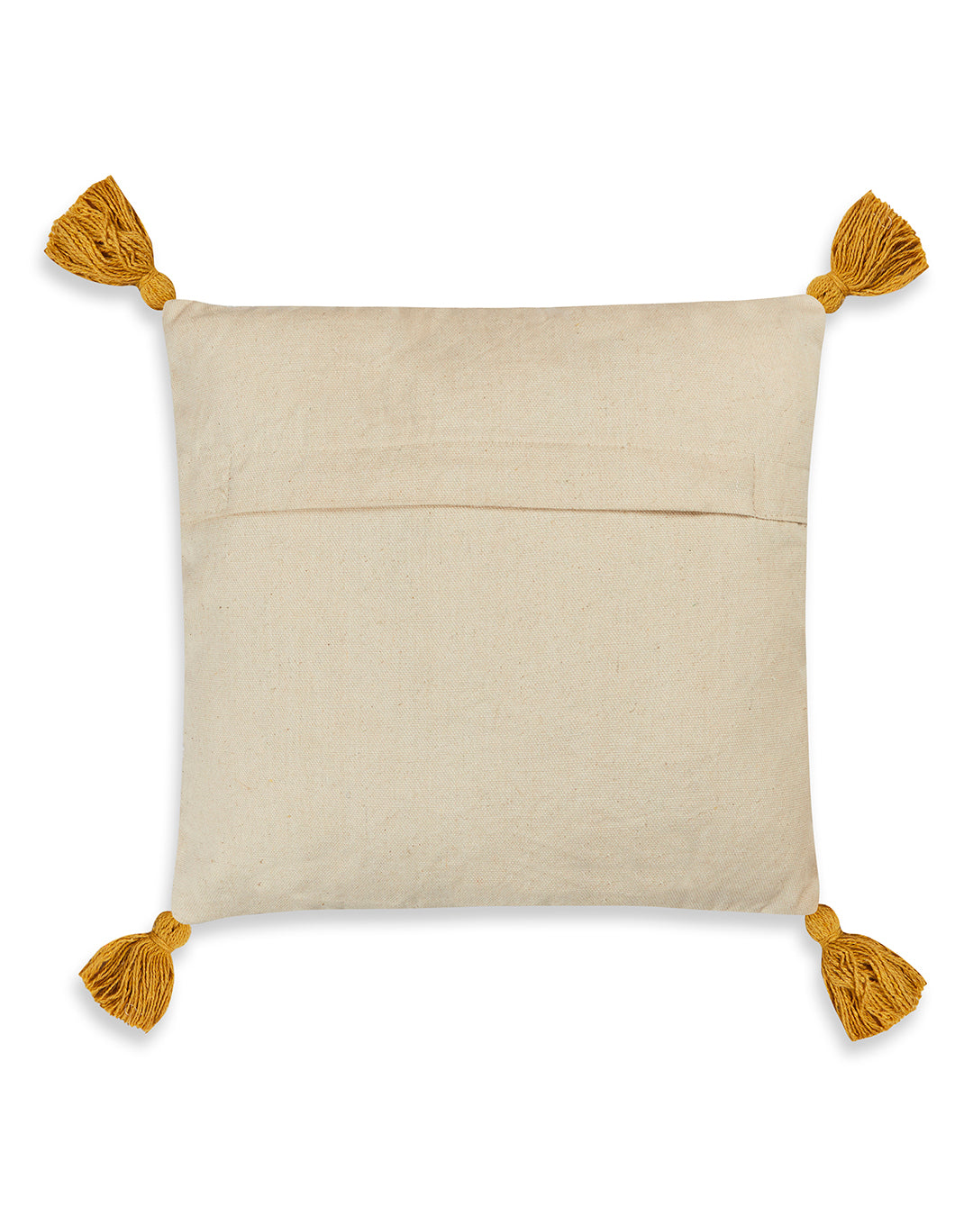 Mustard Yellow zigzag 12 x 12 Beige Cushion cover with tassle - Set of 2