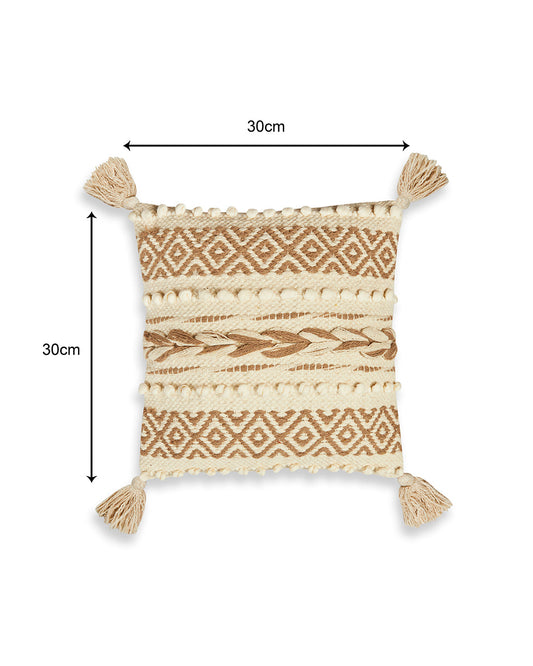 Braided Beige 12 x 12 Cushion cover with tassle - Set of 2