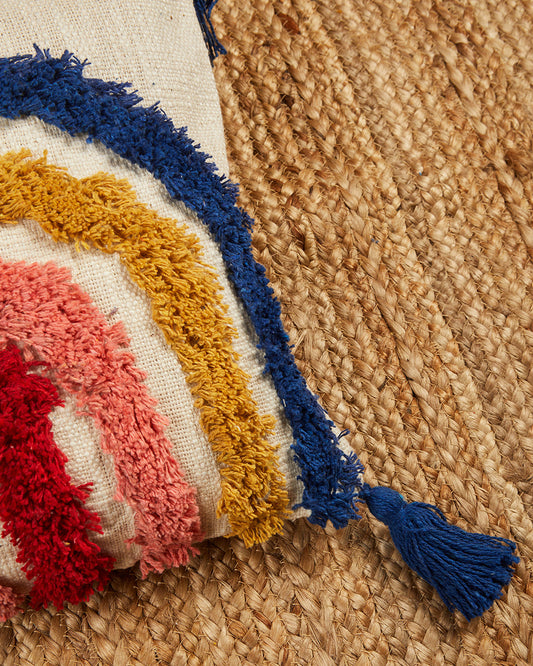 Cute Rainbow 12 x 12 Beige Cushion cover with tassle - Set of 2