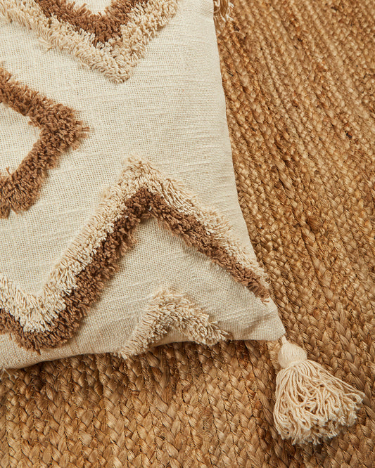 Fab tufting 16 x 16 Beige Cushion cover with tassle - Set of 2