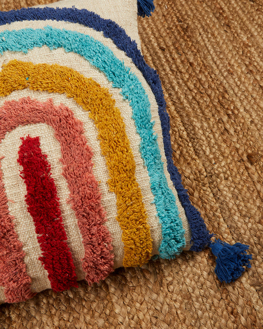 Cute Rainbow 16 x 16 Beige Cushion cover with tassle - Set of 2