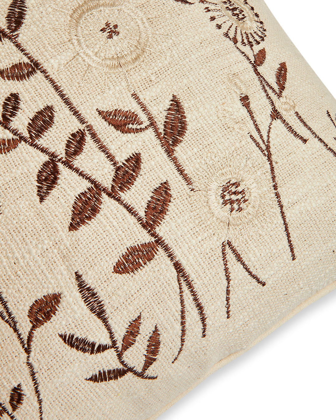 Beige & brown Floral Embroidery 16 x 16 Cushion cover - Set of 2