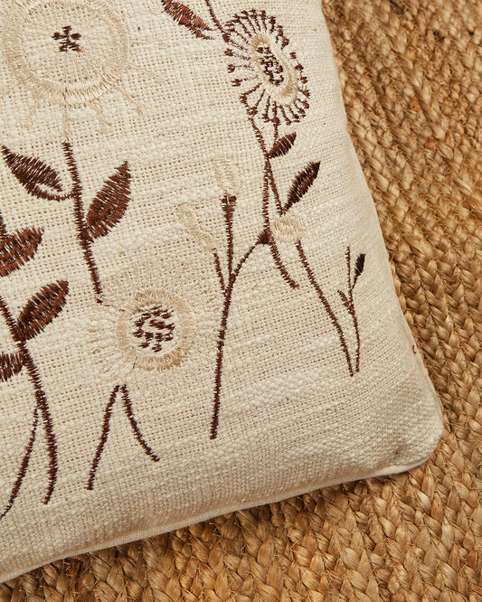 Beige & brown Floral Embroidery 16 x 16 Cushion cover - Set of 2