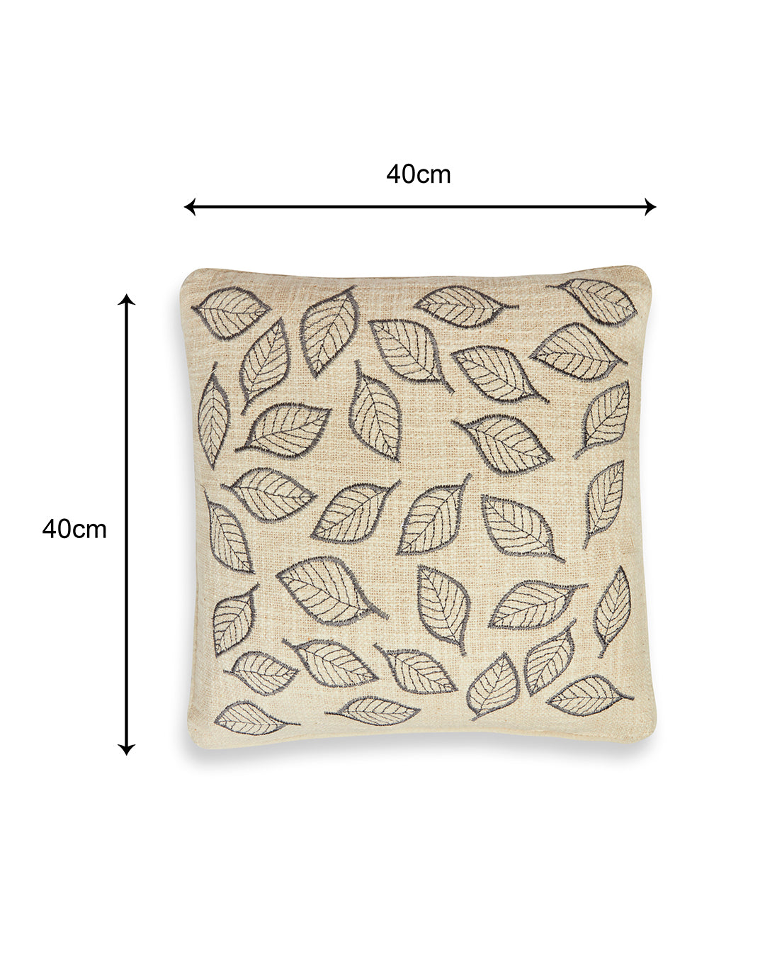 Grey leaves Embroidery 16 x 16 Beige Cushion cover - Set of 2