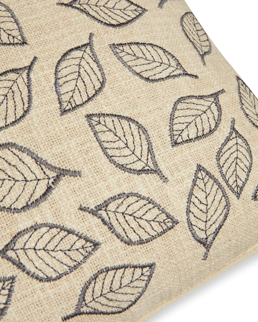 Grey leaves Embroidery 16 x 16 Beige Cushion cover - Set of 2