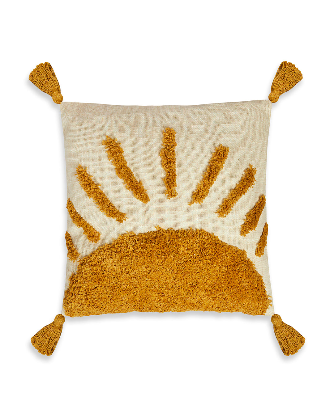 Lovely Rising Sun 16 x 16 Beige Cushion cover with tassle - Set of 2