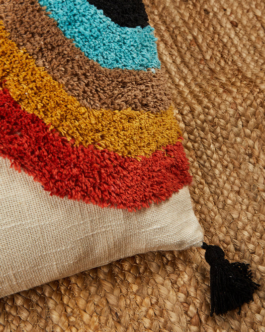 Tufted rainbow 16 x 16 Beige Cushion cover with tassle - Set of 2