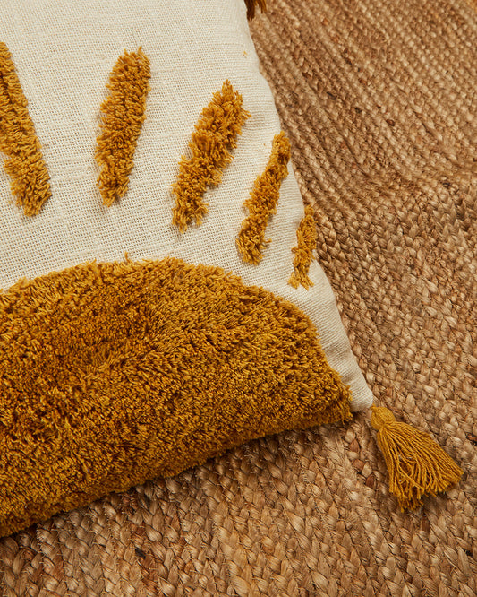 Lovely Rising Sun 16 x 16 Beige Cushion cover with tassle - Set of 2