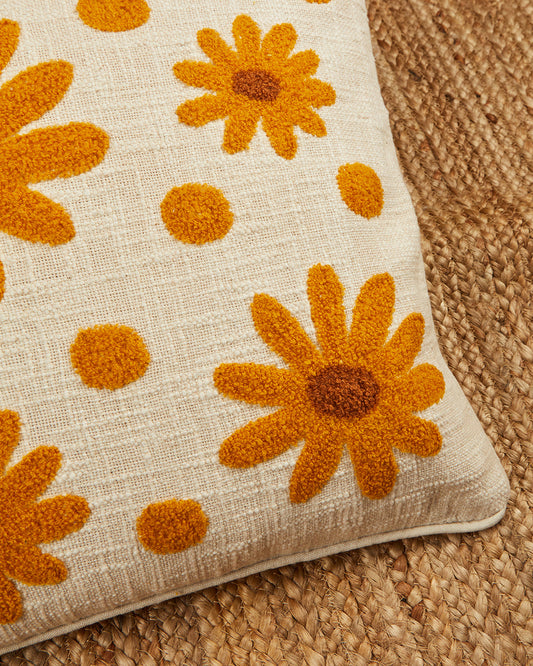 Beige & orange Tufted 16 x 16 Cushion cover - Set of 2