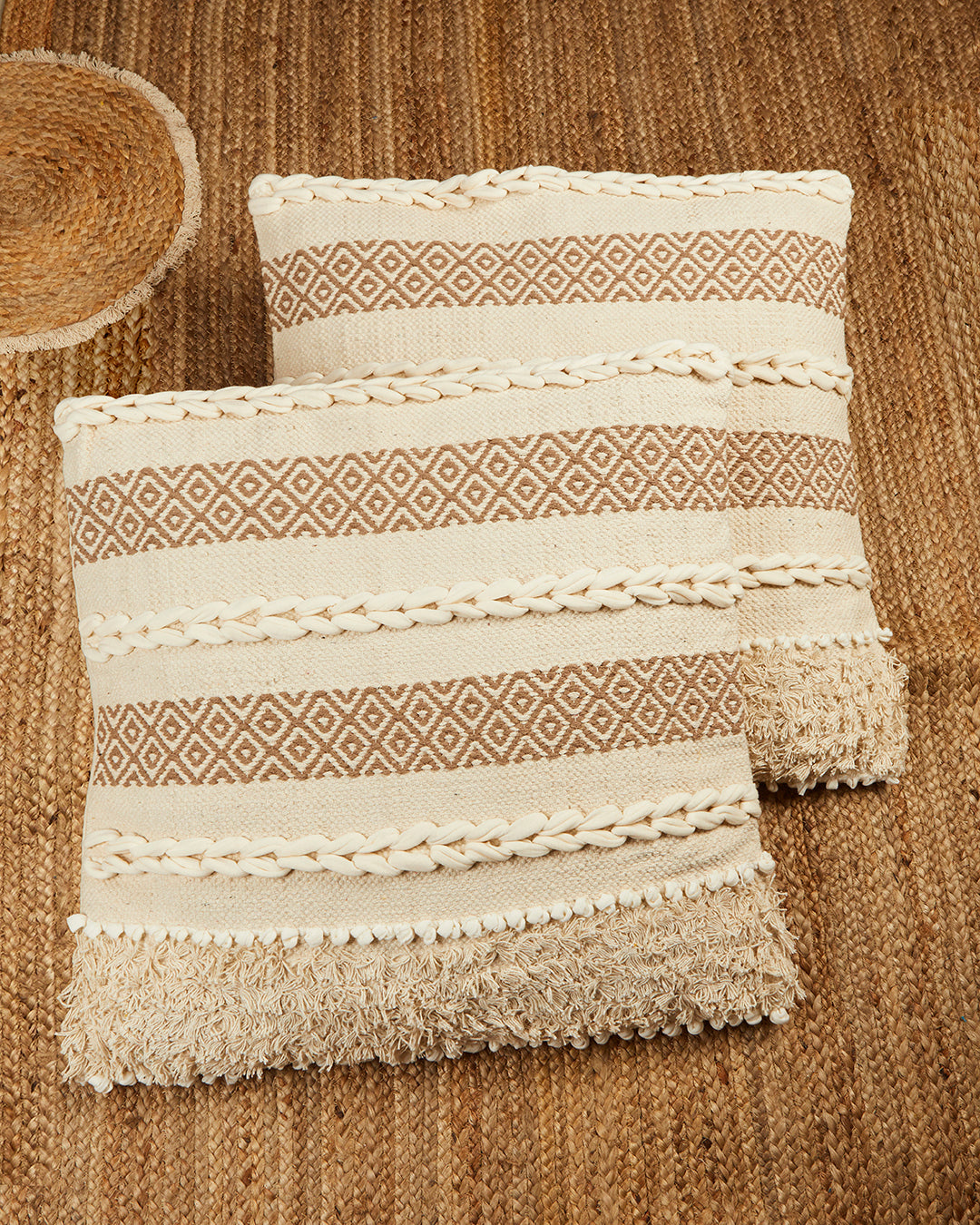 Beige & brown tufted 24 x 24 Cushion cover - Set of 2