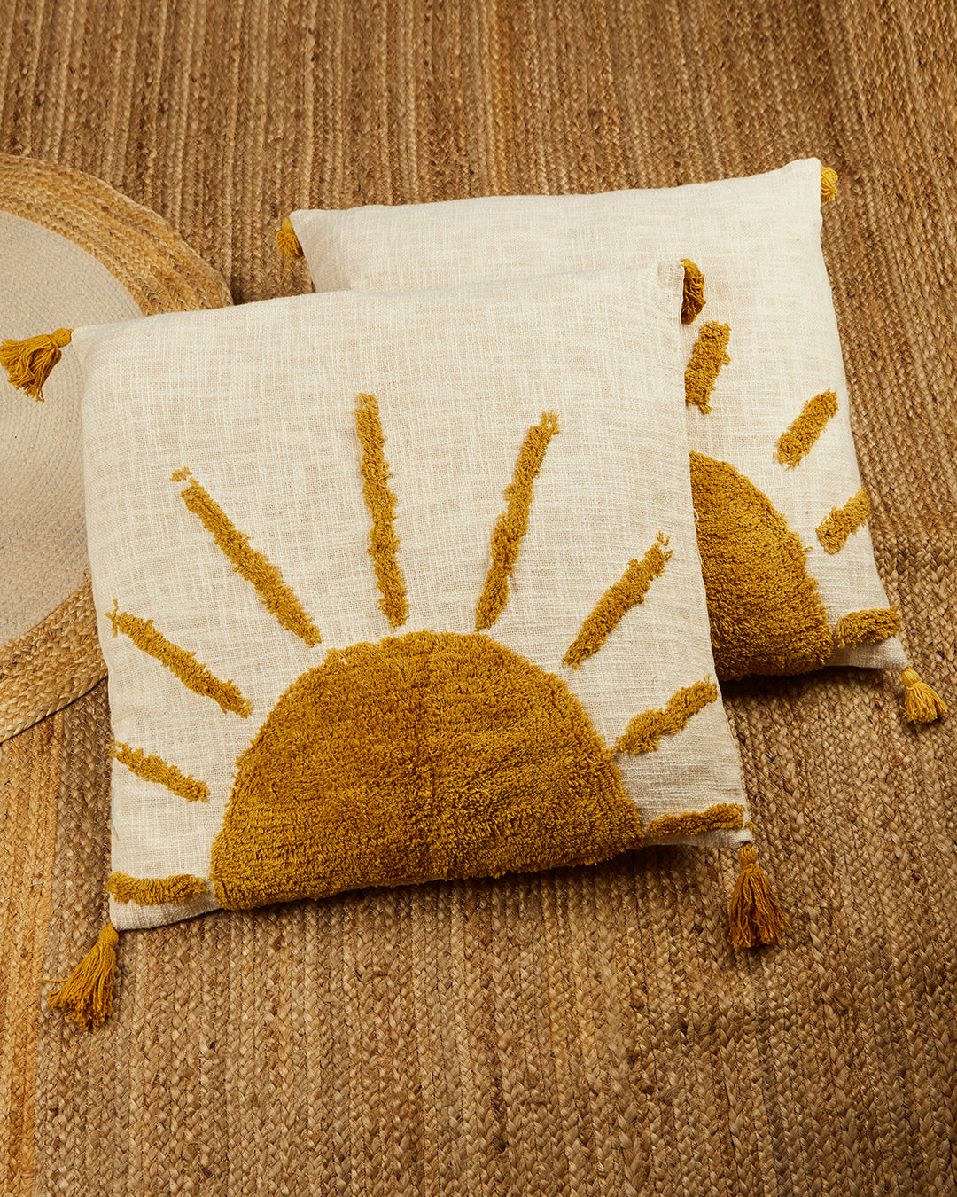Lovely Rising Sun 24 x 24 Beige Cushion cover with tassle - Set of 2