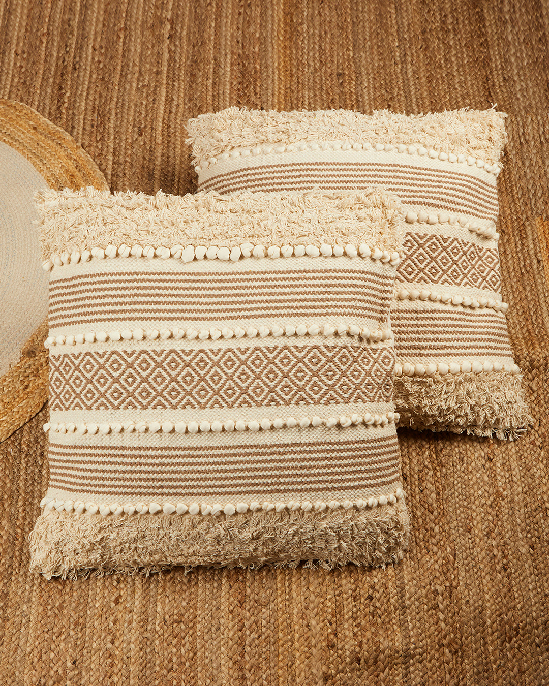 Beige bohemian 24 x 24 Beige Cushion cover - Set of 2