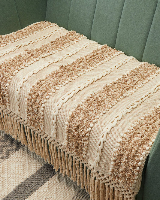 Tufted Beige 2 seater sofa cover with tassles