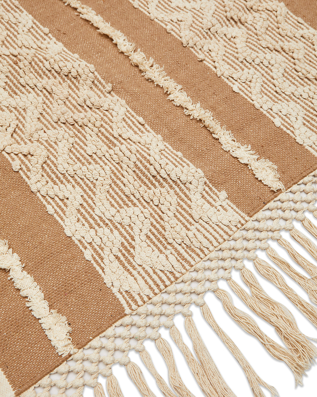 Tassled brown woven 2 seater sofa cover with tassles