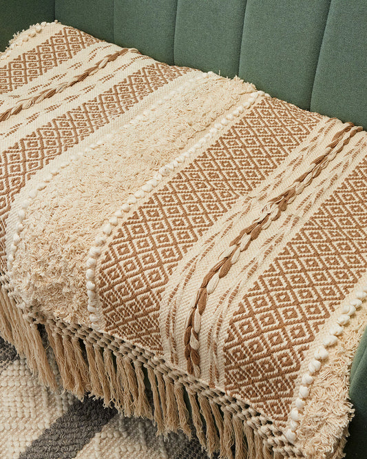 Braided Beige 2 seater sofa cover with tassles