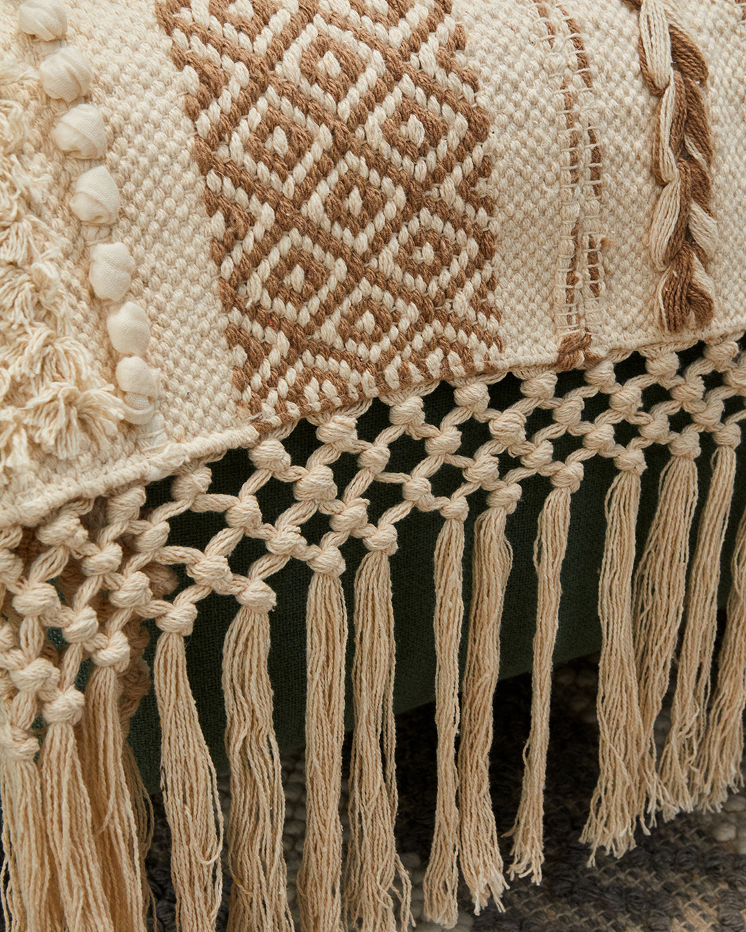 Braided Beige 3 seater sofa cover with tassles