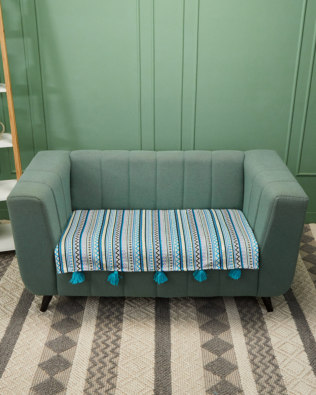 Blue jacquard 2 seater sofa cover