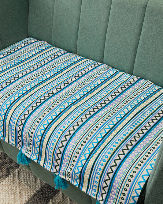 Blue jacquard 2 seater sofa cover