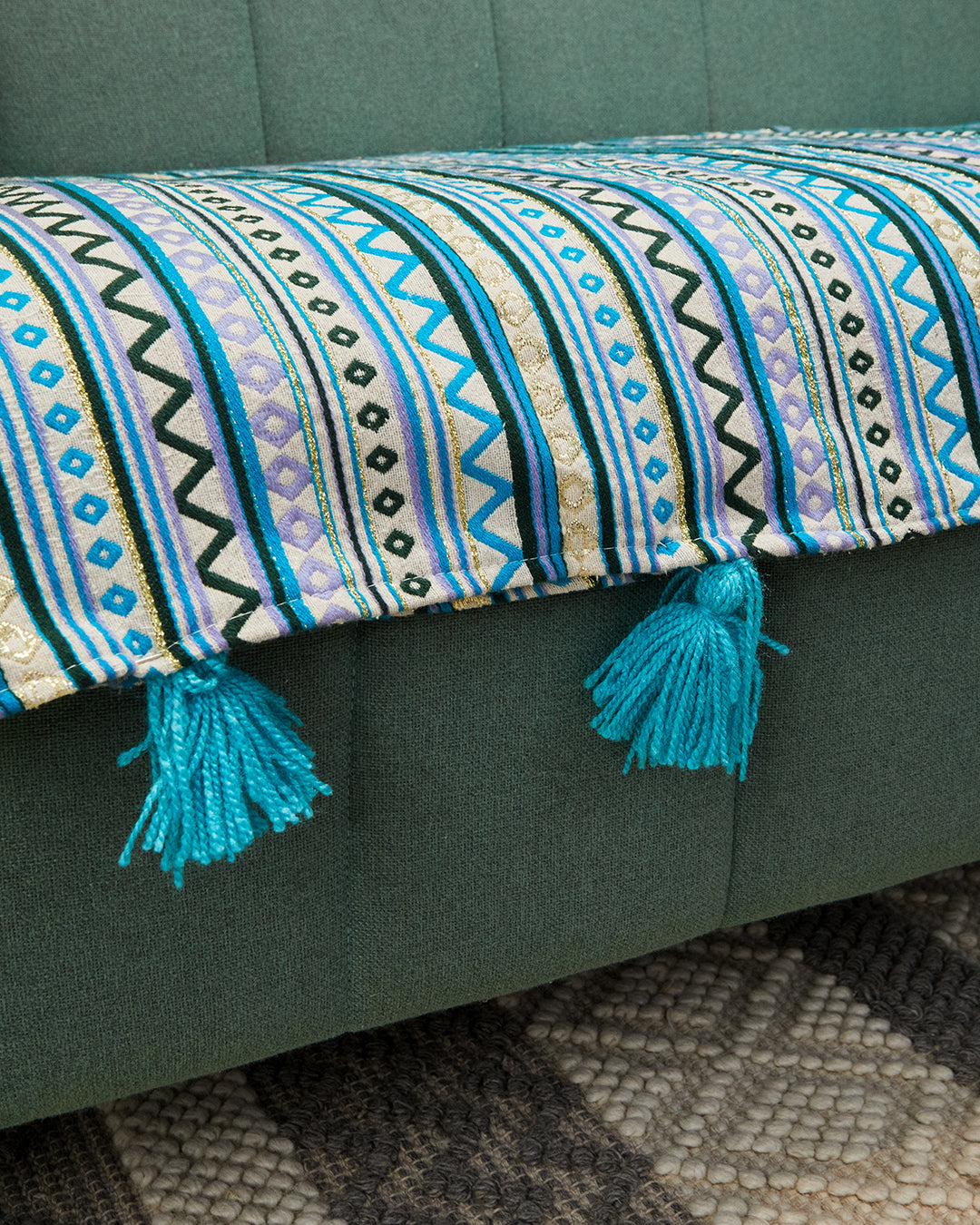 Blue jacquard 2 seater sofa cover