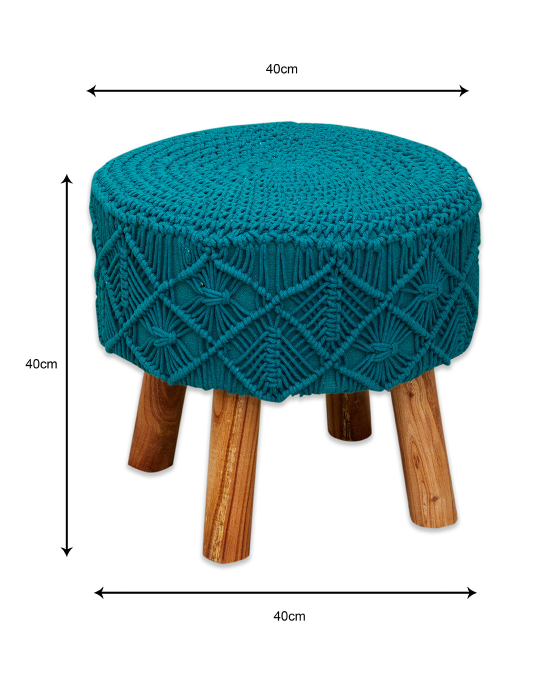 Teal Blue Macreme 4 legged wooden sitting stool/ottoman/muddha/pouffe