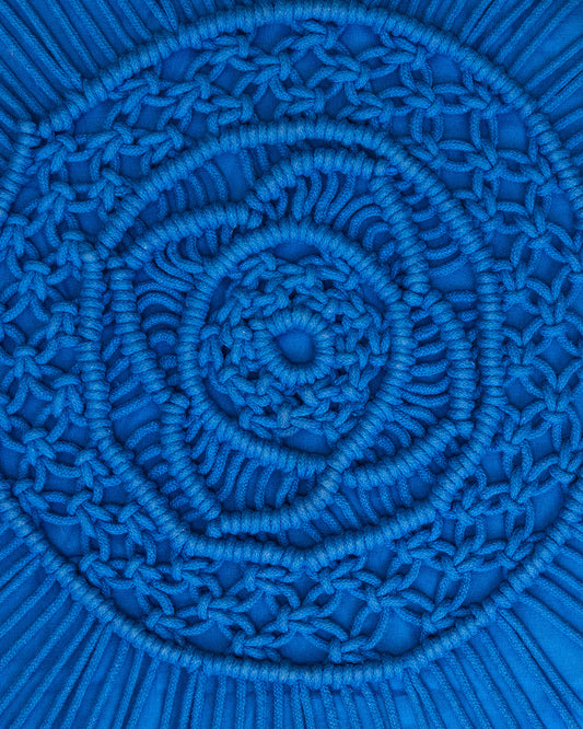 Navy Blue Macreme Knitted 4 legged wooden sitting stool/ottoman/muddha/pouffe