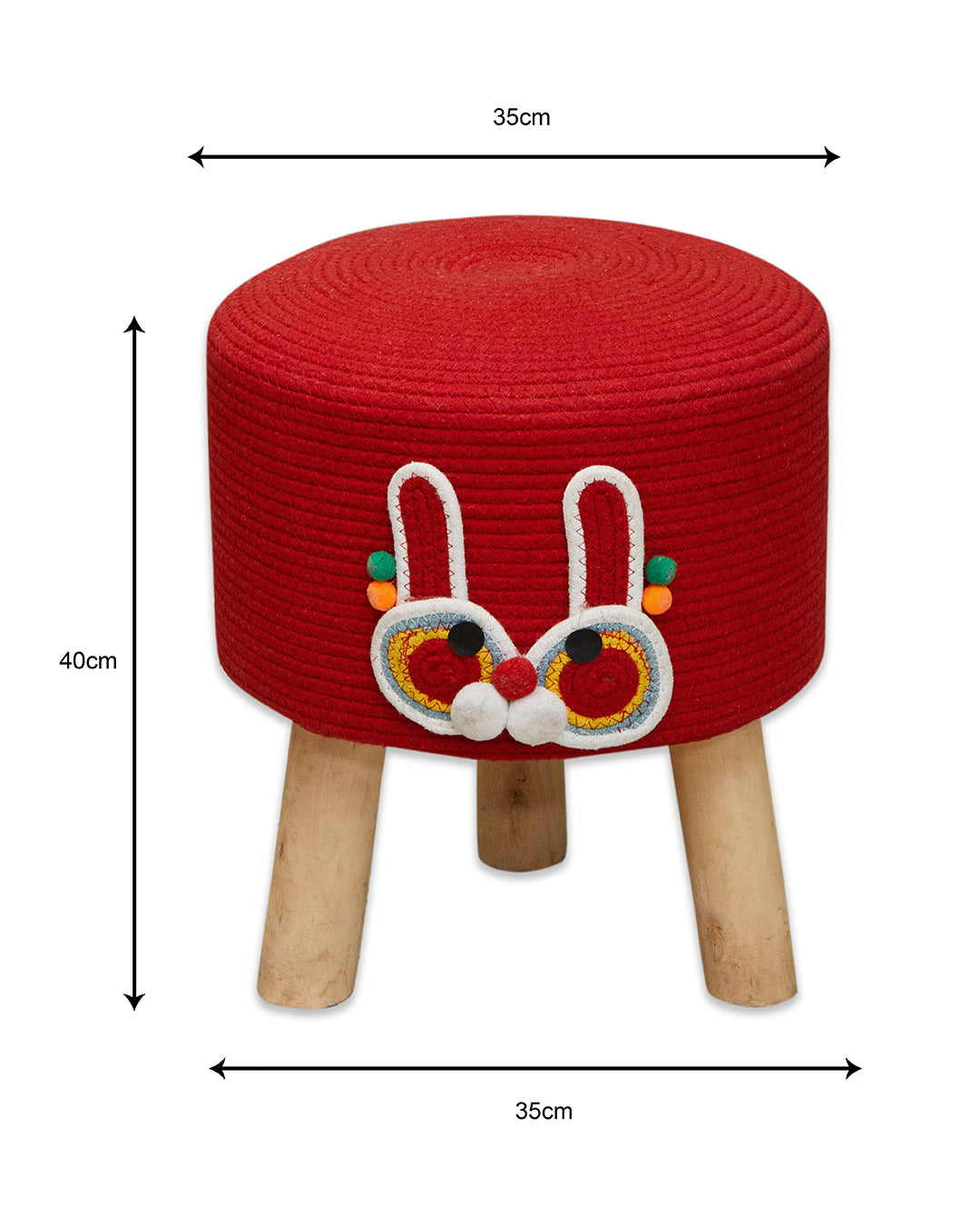 Red cartoon Kids 3 legged wooden sitting stool/ottoman/muddha/pouffe