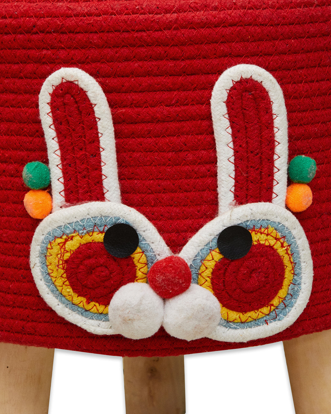 Red cartoon Kids 3 legged wooden sitting stool/ottoman/muddha/pouffe