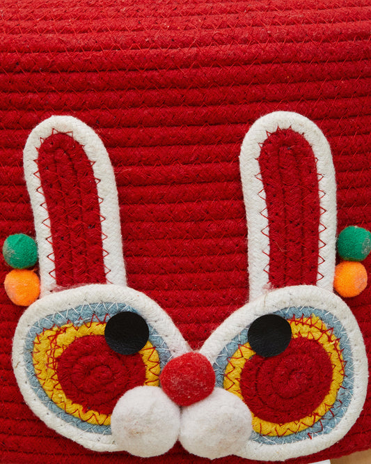 Red cartoon Kids 3 legged wooden sitting stool/ottoman/muddha/pouffe