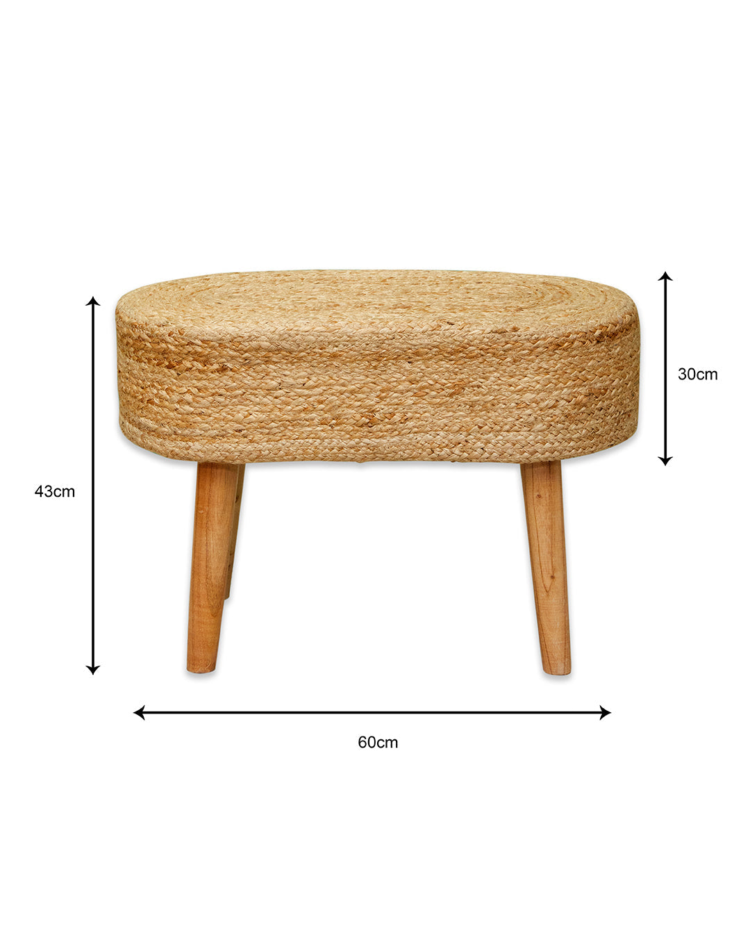 Oval 4 legged wooden jute bench/side table