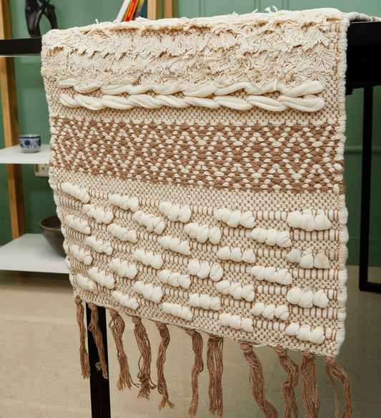 Bohemian woven table runner with tassles
