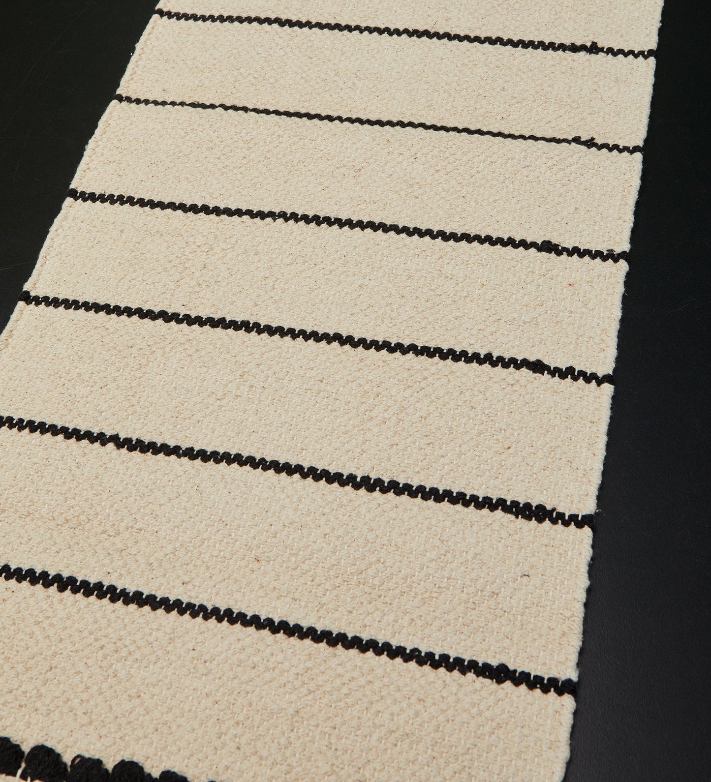 Beige & black table runner with tassles
