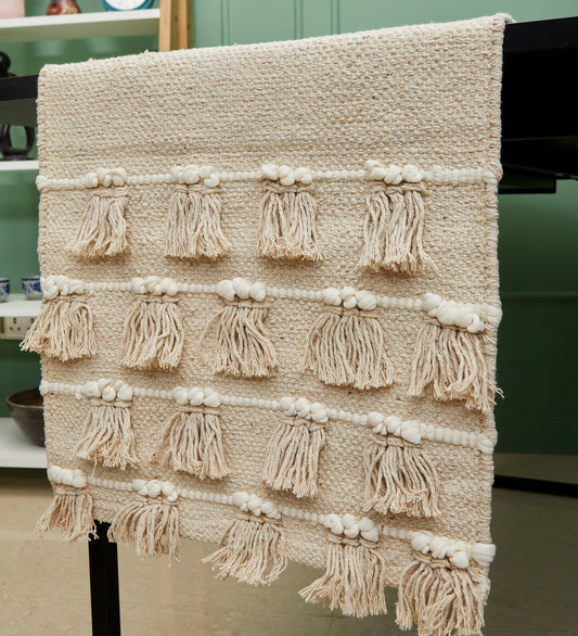 Tassled Beige Table Runner