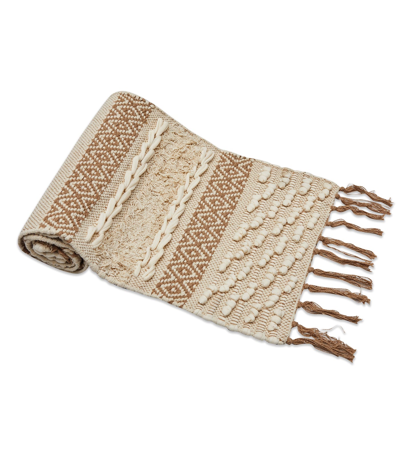 Bohemian woven table runner with tassles