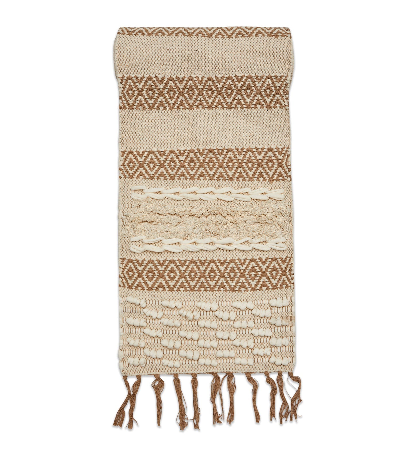 Bohemian woven table runner with tassles