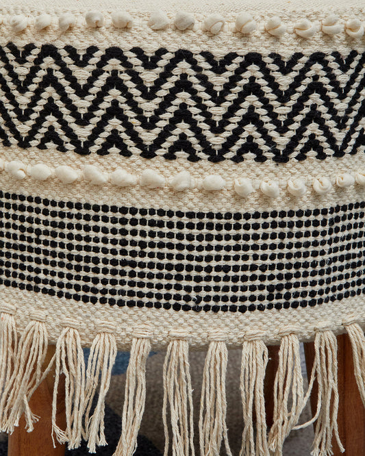 Trendy Beige & black bohemian 4 legged wooden sitting stool/ottoman/muddha/pouffe