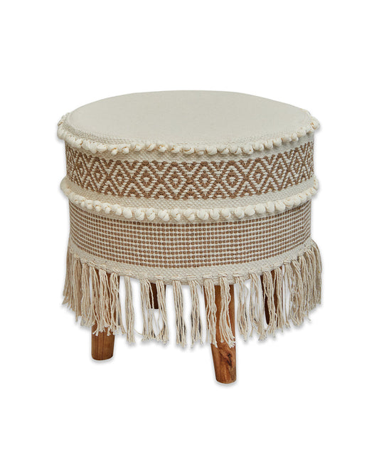 Striped Beige & brown bohemian 4 legged wooden sitting stool/ottoman/muddha/pouffe