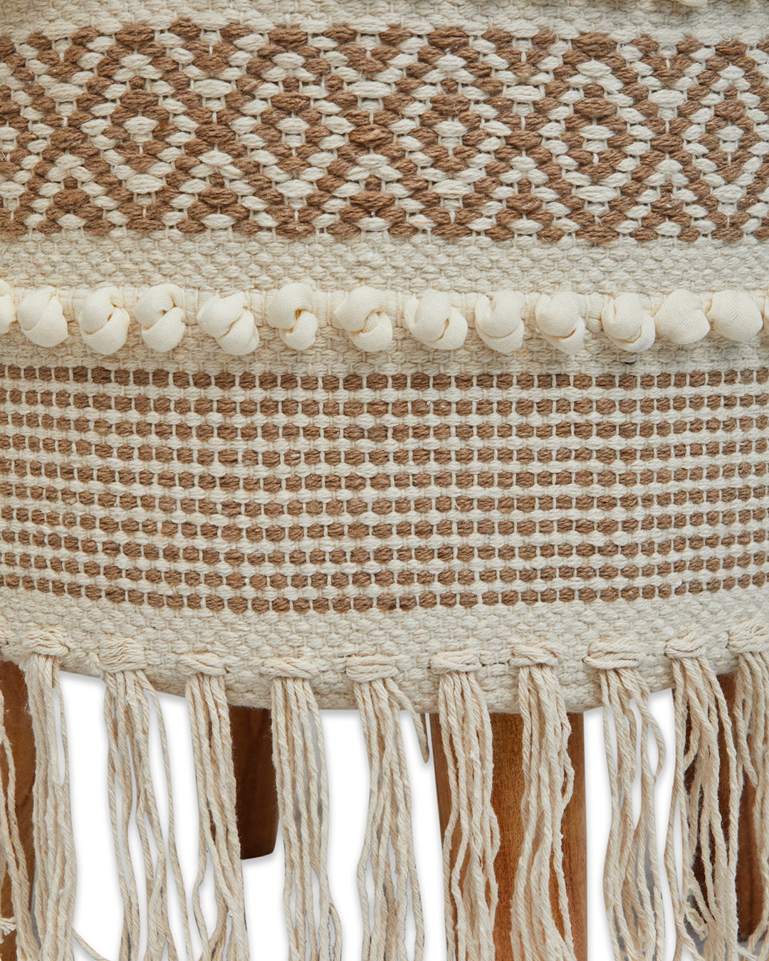 Striped Beige & brown bohemian 4 legged wooden sitting stool/ottoman/muddha/pouffe