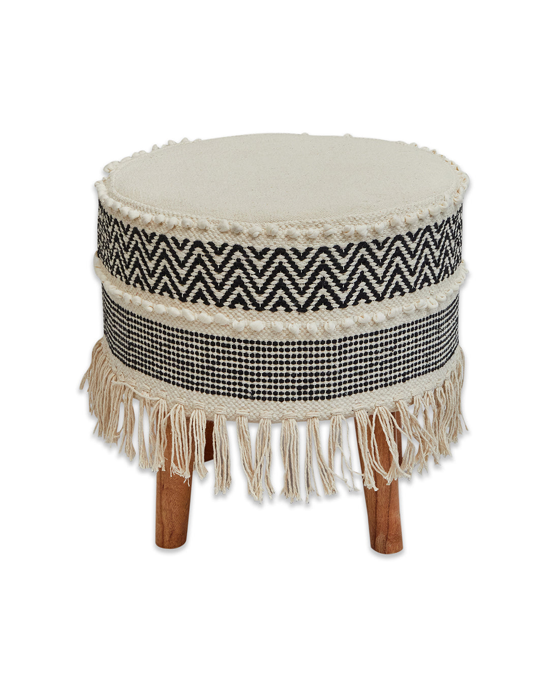 Trendy Beige & black bohemian 4 legged wooden sitting stool/ottoman/muddha/pouffe